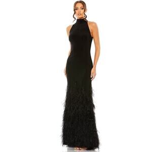 MacDuggal Black Dress with feather Bottom